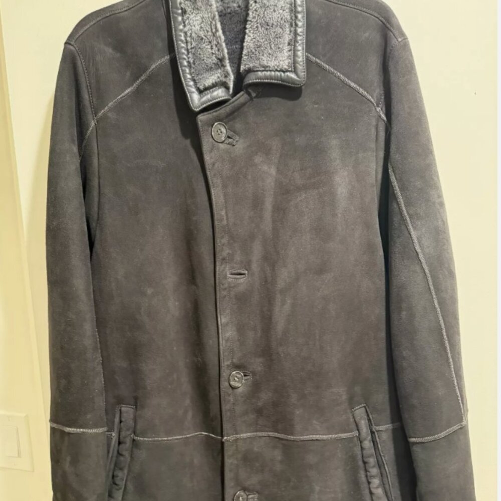 MEN'S TOP-QUALITY STEFANO CUSTOM-MADE SHEARLING FUR COAT GRAYISH BLACK SIZE 46